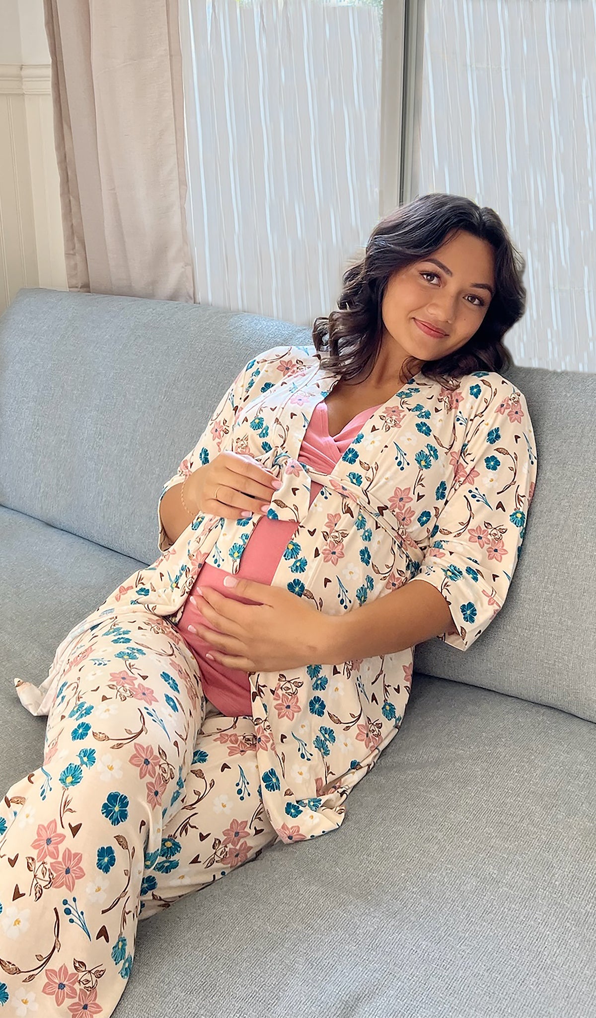 Magnolia Anelise 5-Piece Mom and Baby Matching Gift Set | Adult Pajama Set Newborn Gown and Hat Set