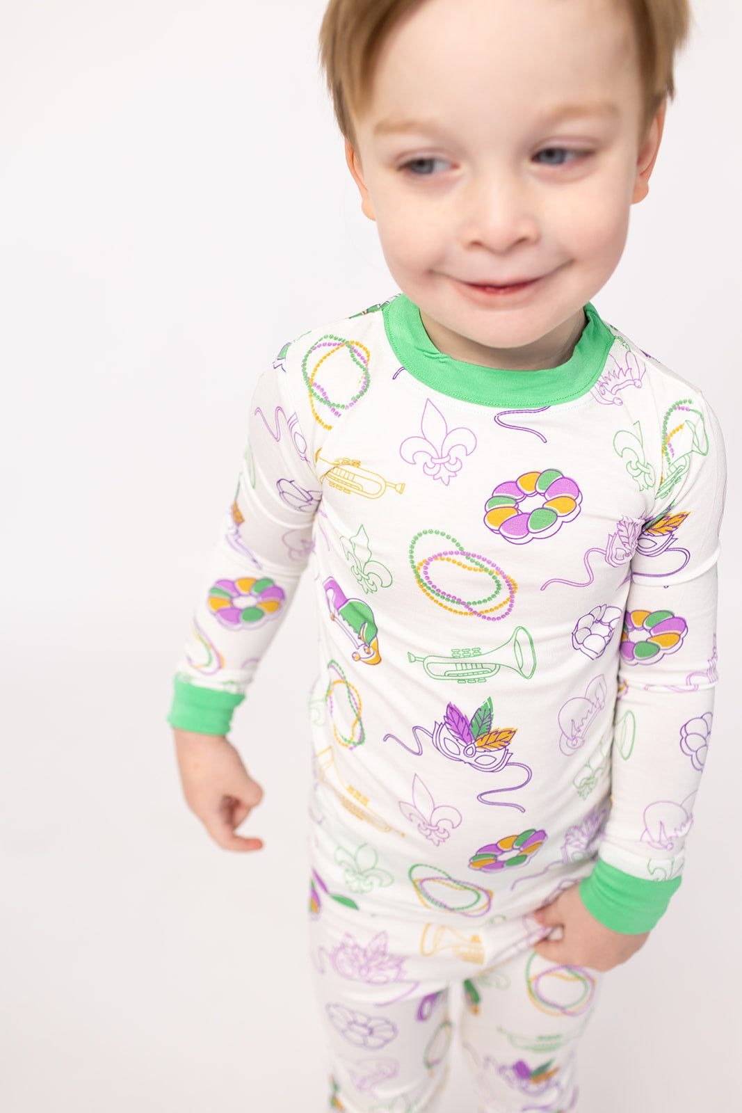 Southern Slumber Mardi Gras White 2-Piece Bamboo Pajama Set