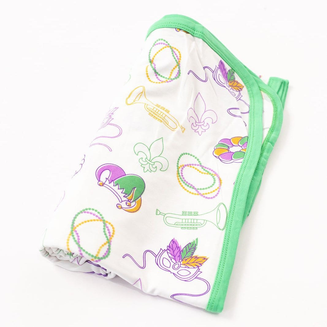 Southern Slumber Mardi Gras White Bamboo Swaddle Blanket