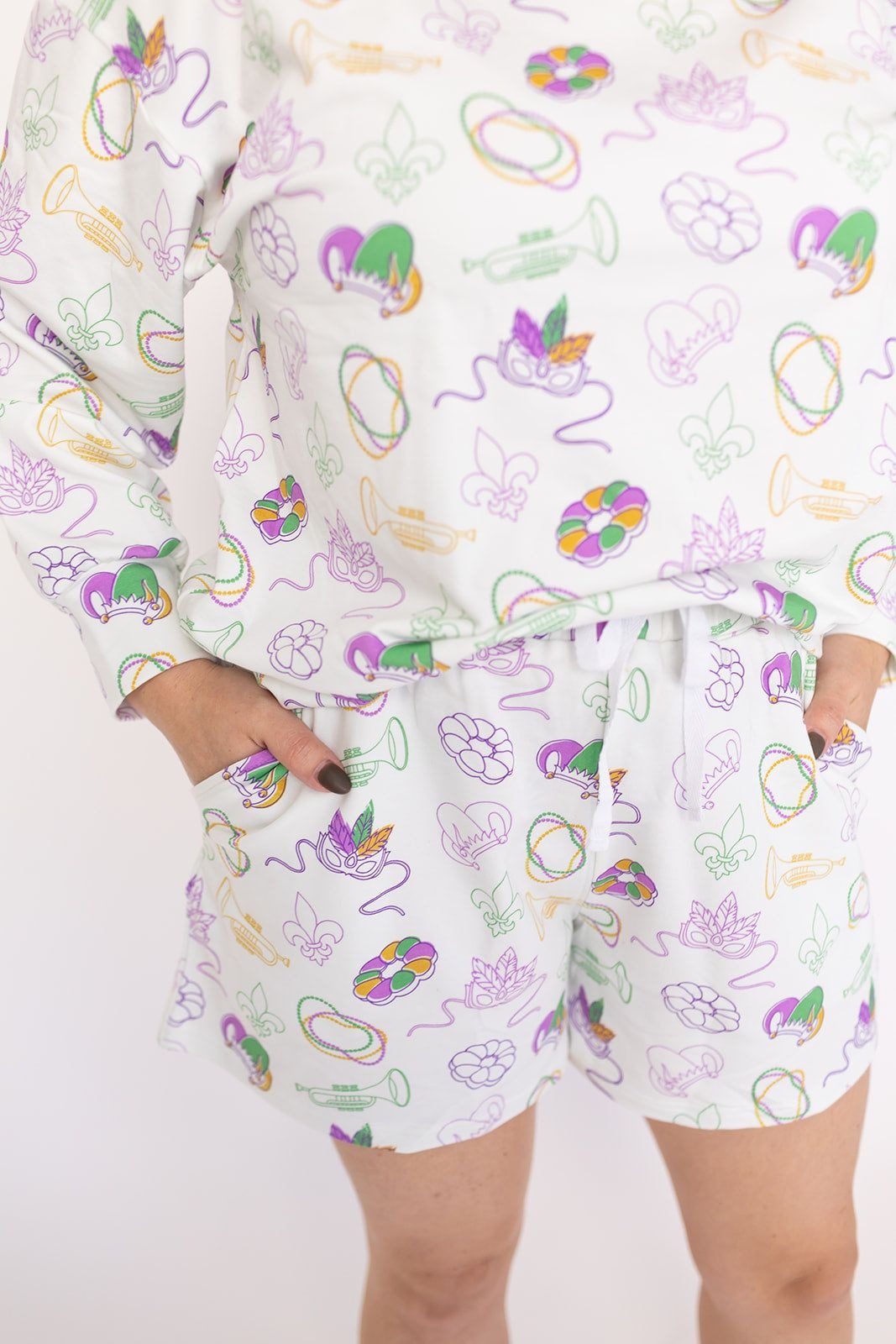 Southern Slumber Mardi Gras White Bamboo Womens Sweatshirt Set