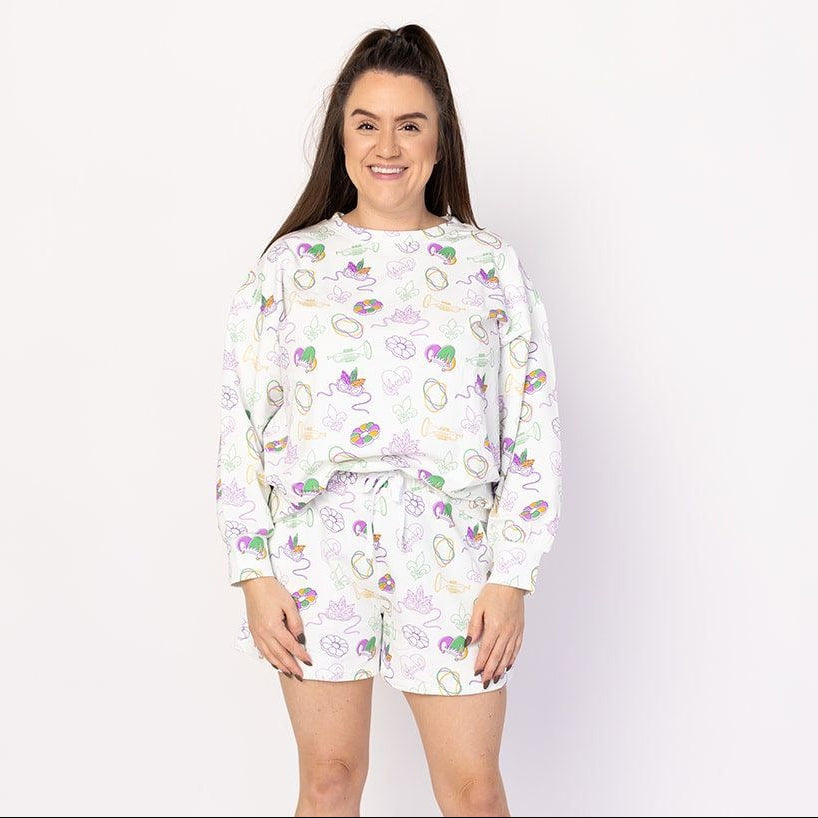 Southern Slumber Mardi Gras White Bamboo Womens Sweatshirt Set