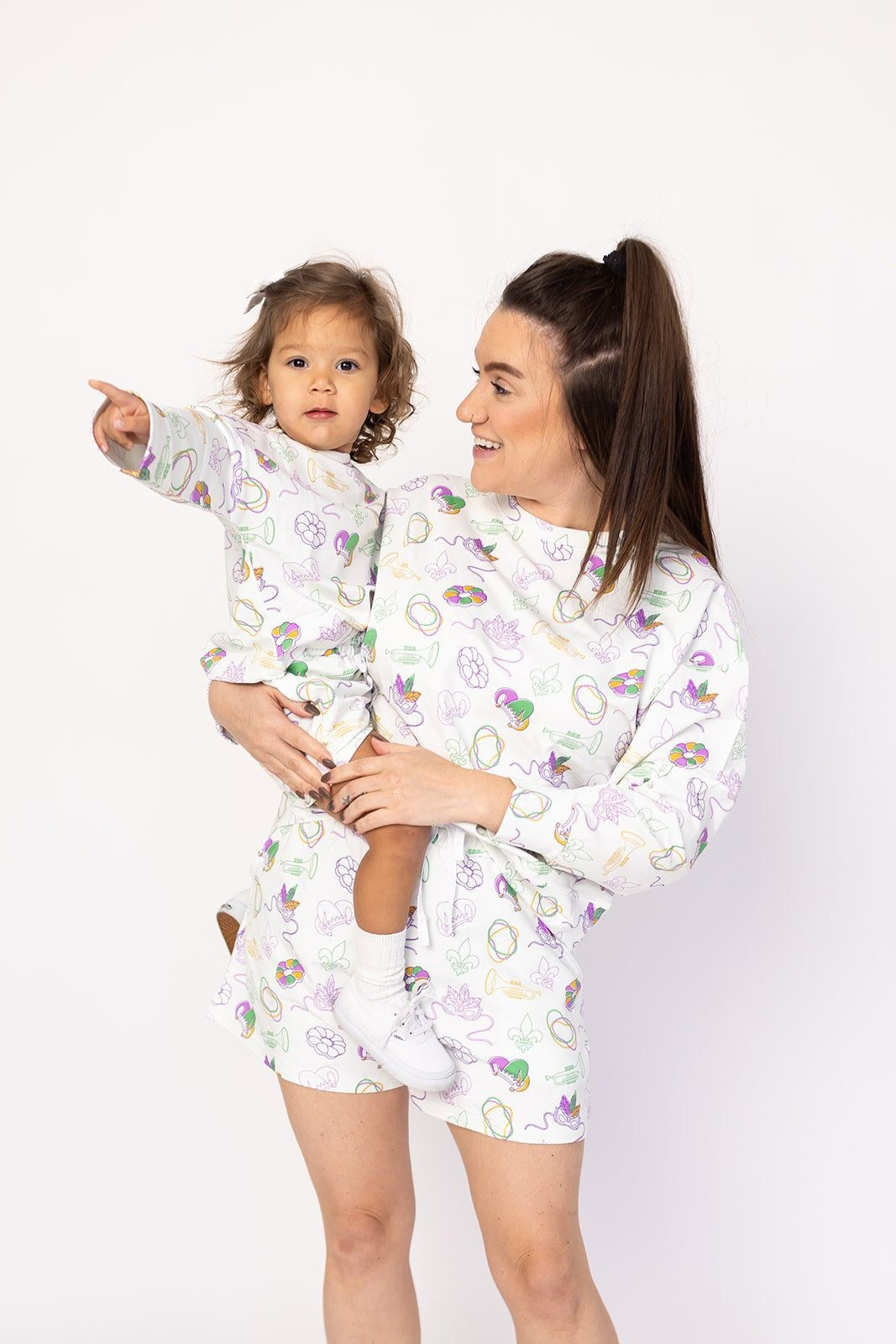 Southern Slumber Mardi Gras White Bamboo Womens Sweatshirt Set