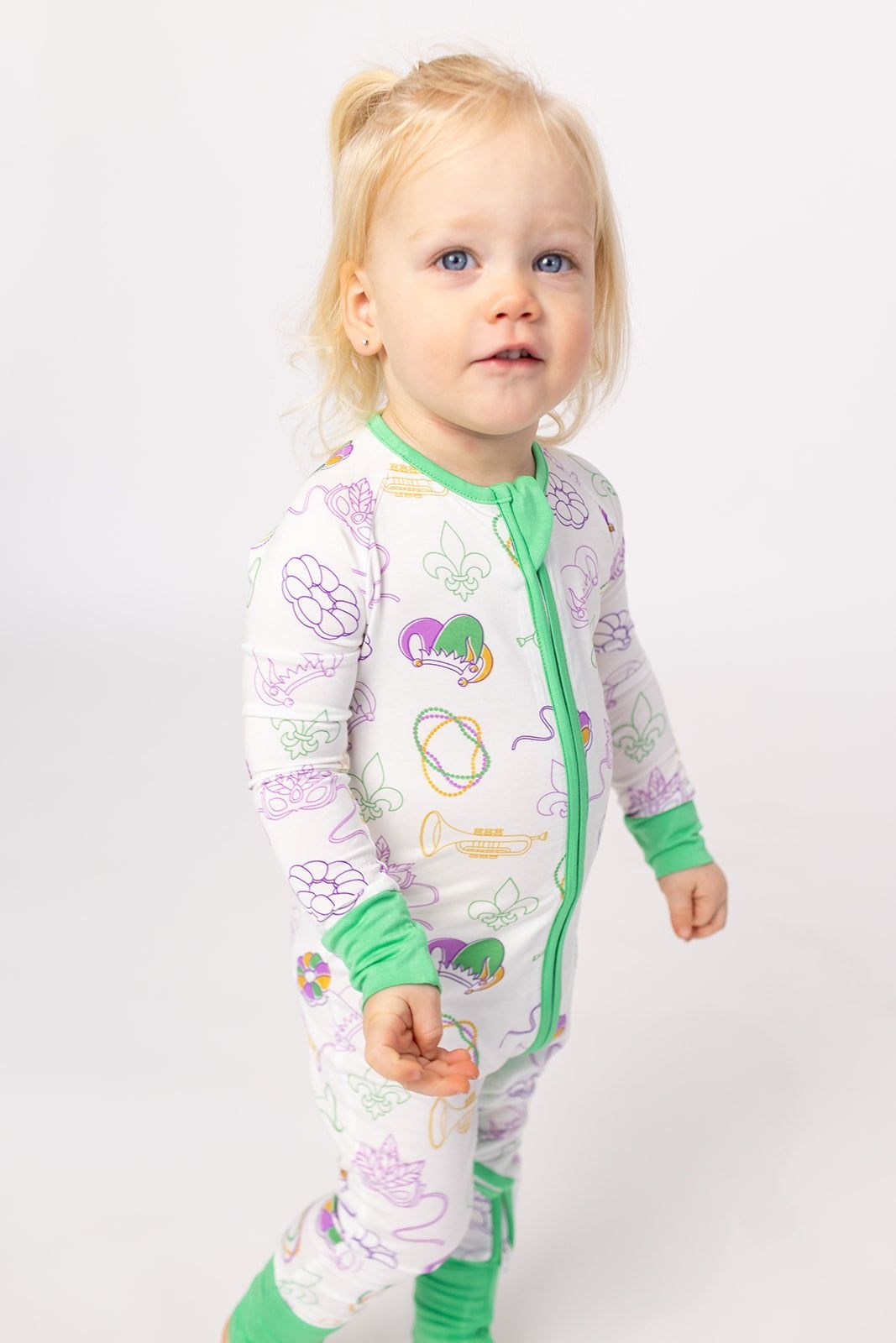 Southern Slumber Mardi Gras White Double Zipper Bamboo Sleeper