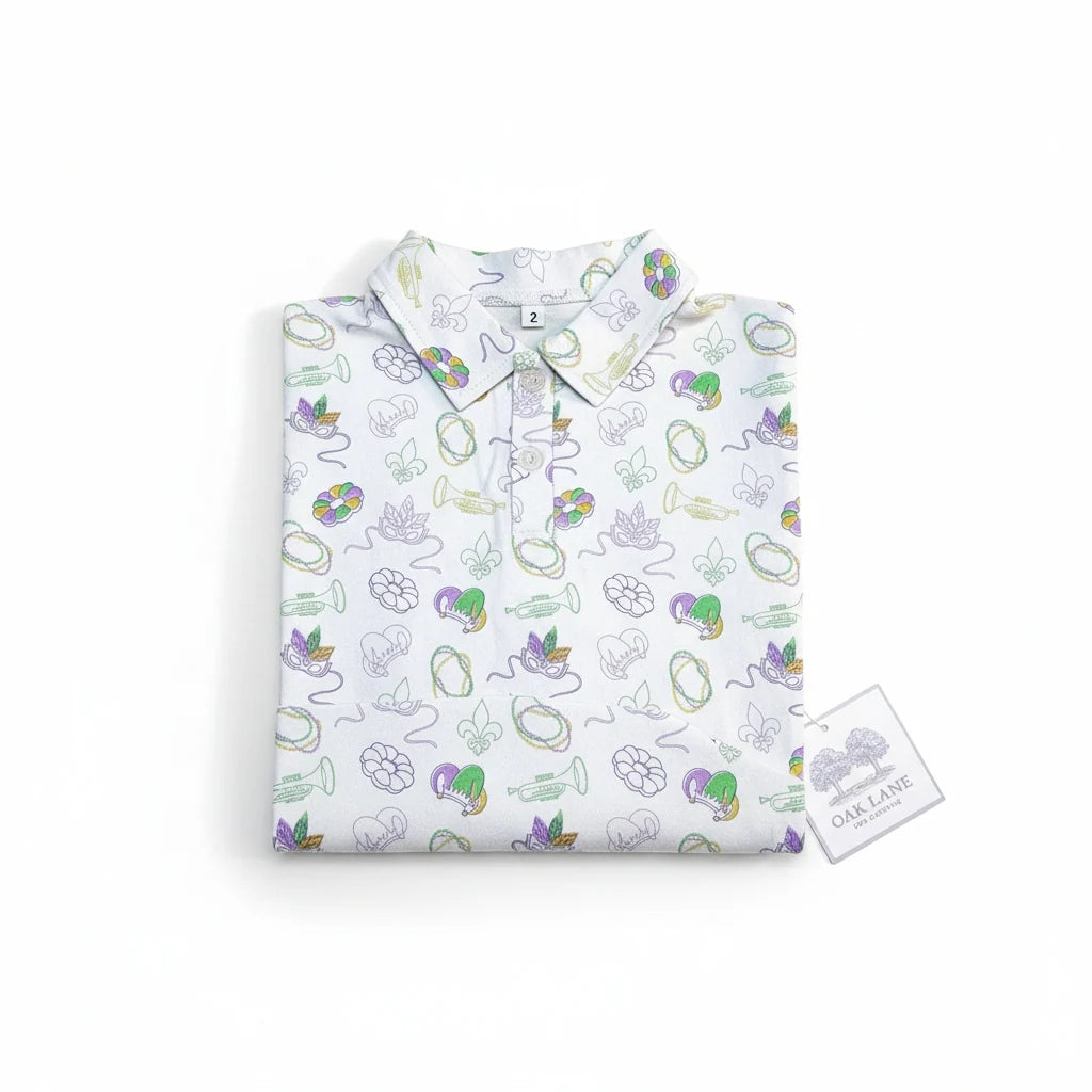 Oak Lane Long Sleeve Mardi Gras Polo Shirt