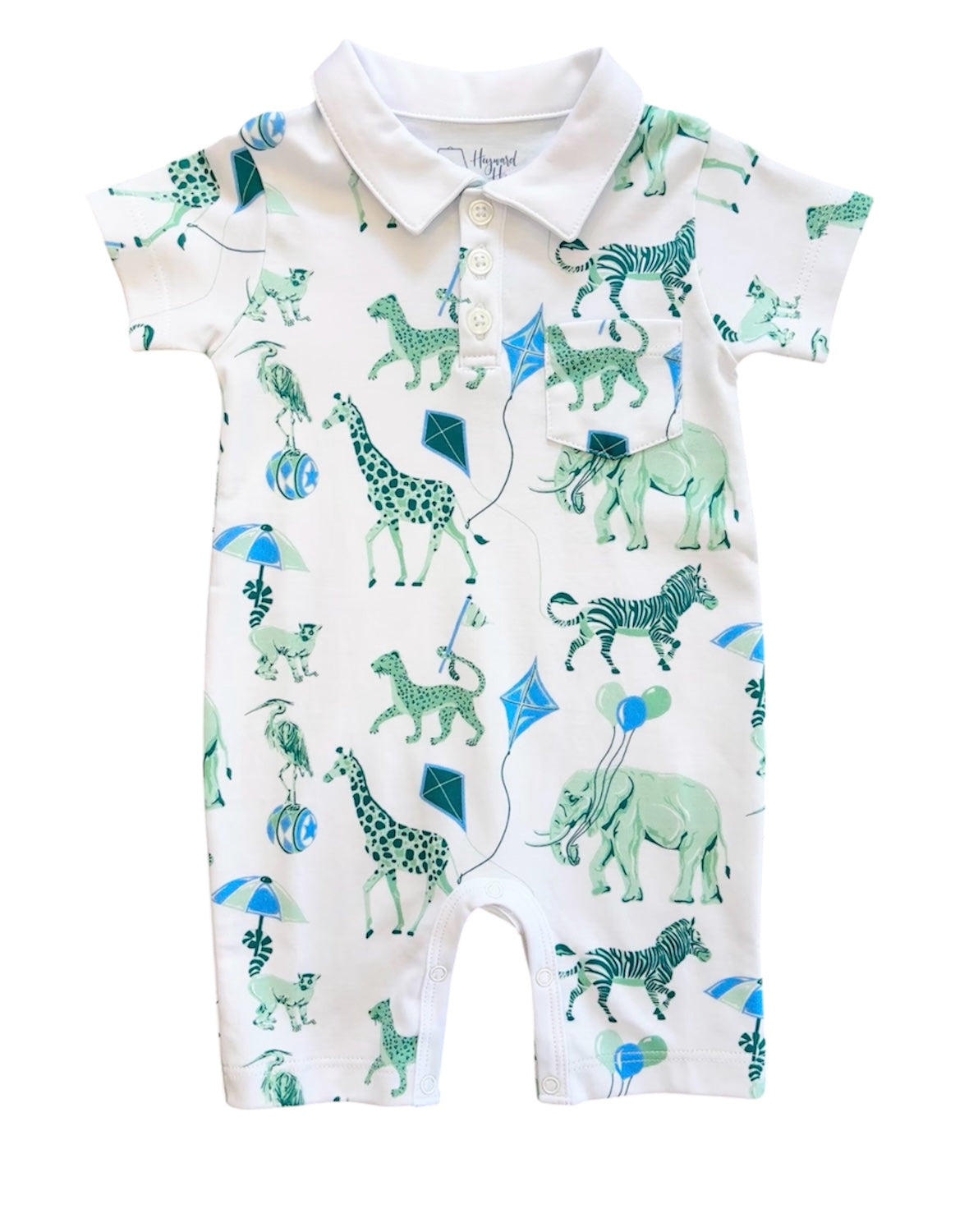 Heyward House Spearmint Safari Collared Playtime Pima Romper