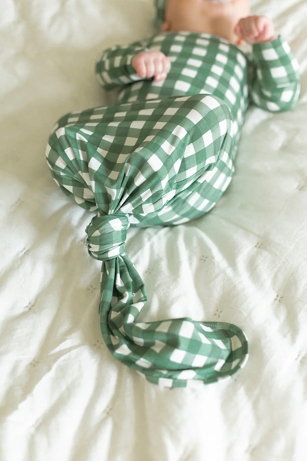 Southern Slumber Green Gingham Newborn Bamboo Knotted Gown