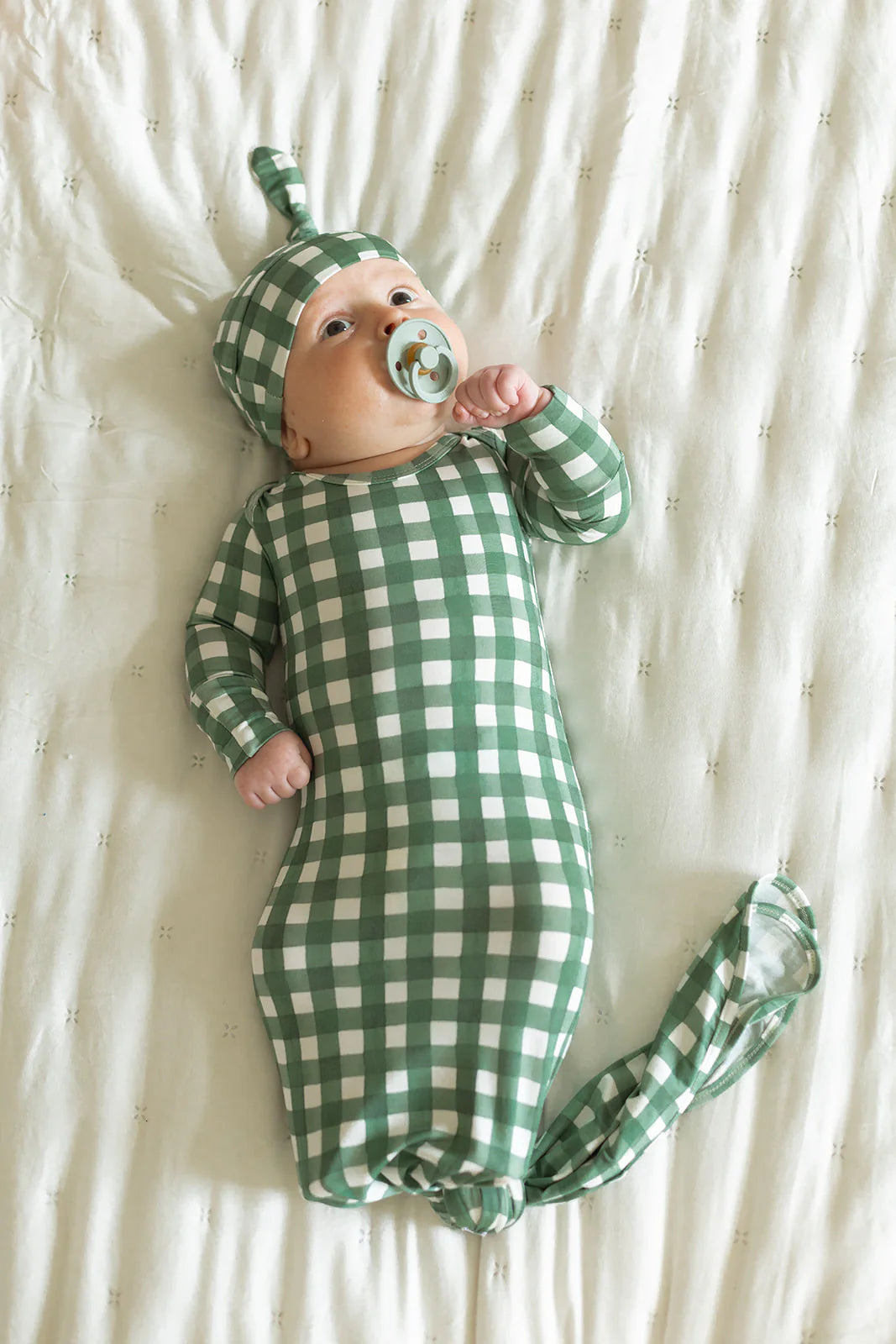 Southern Slumber Green Gingham Newborn Bamboo Knotted Gown