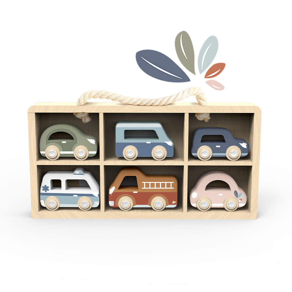 Speedy Monkey Wooden Car Display Case with 6 Vehicles