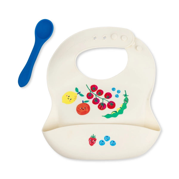 Sugarbooger Fresh & Messy Silicone Bib + Spoon Set | Fruits & Veggies