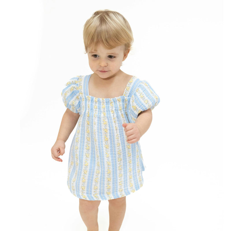 Odalys Floral Stripe Puff Sleeve Baby Doll Dress w/ Bloomer
