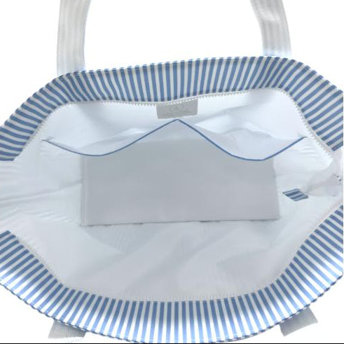 TRVL Design Jumbo Tote X-Large Coated Zipper Tote | Pimlico Stripe Chambray