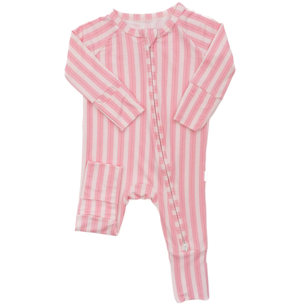 Uptown Baby Red and White Stripes Long Sleeve Bamboo Zipper Romper