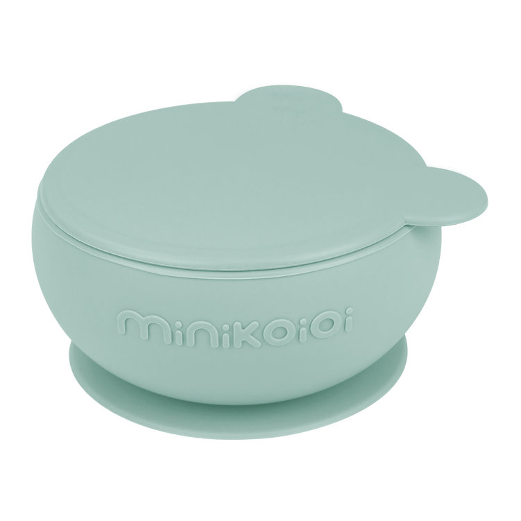 MinikOiOi Bowly Silicone Suction Bowl with Lid| River Green