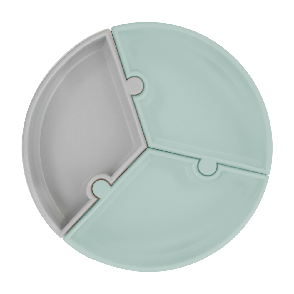 MinikOiOi Puzzle Silicone Suction Plate | River Green / Powder Gray