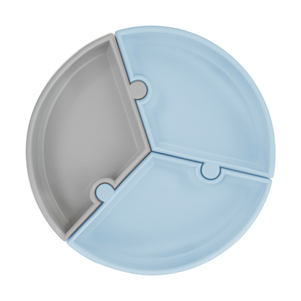 MinikOiOi Puzzle Silicone Suction Plate | Minteral Blue / Powder Gray