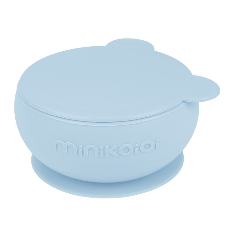MinikOiOi Bowly Silicone Suction Bowl with Lid| Mineral Blue