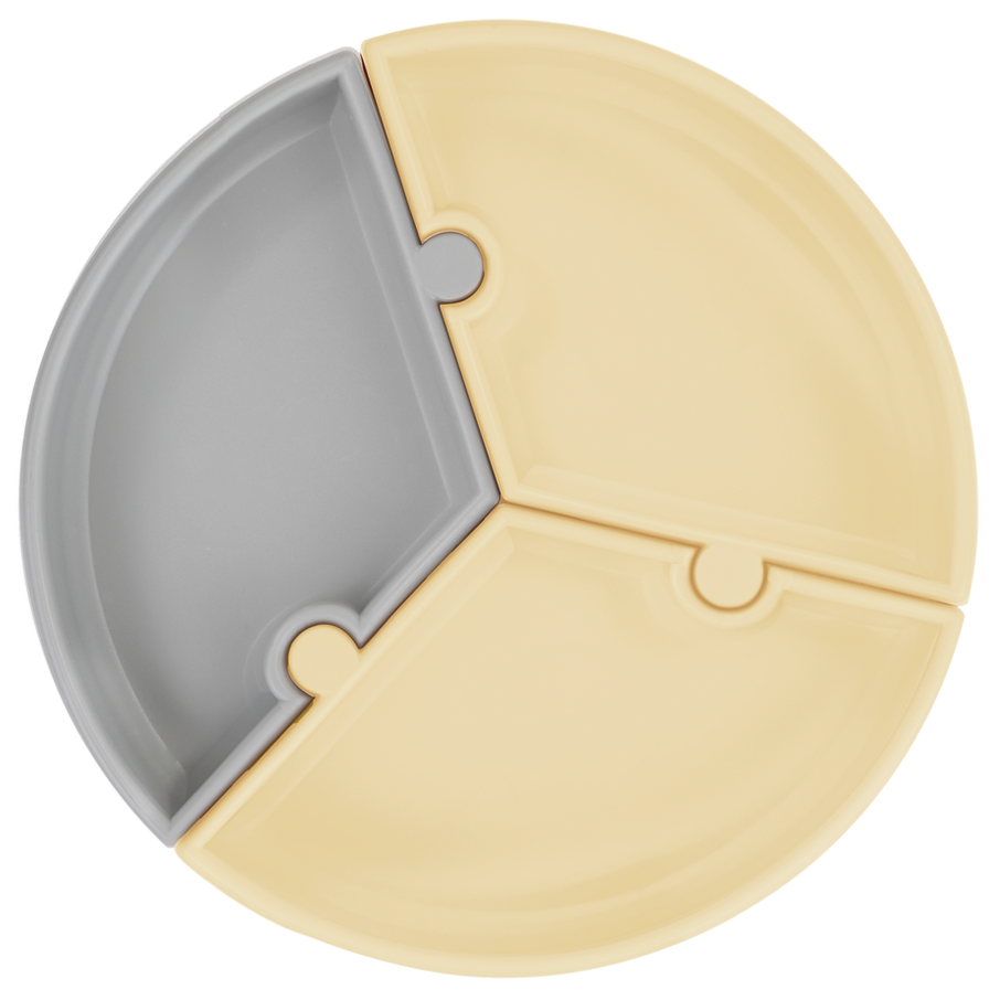 MinikOiOi Puzzle Silicone Suction Plate | Mellow Yellow Powder Grey