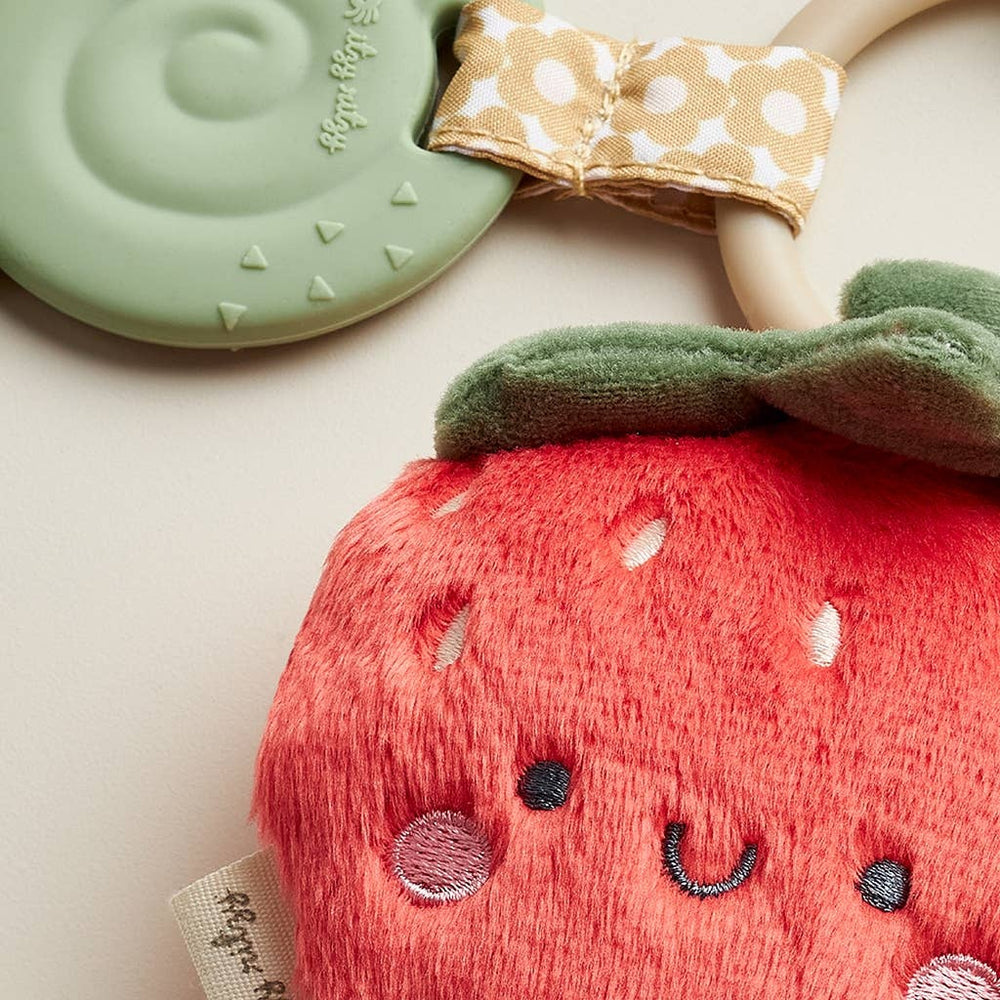 Itzy Pal Natural Plush Teether Sensory Travel Toy | Strawberry