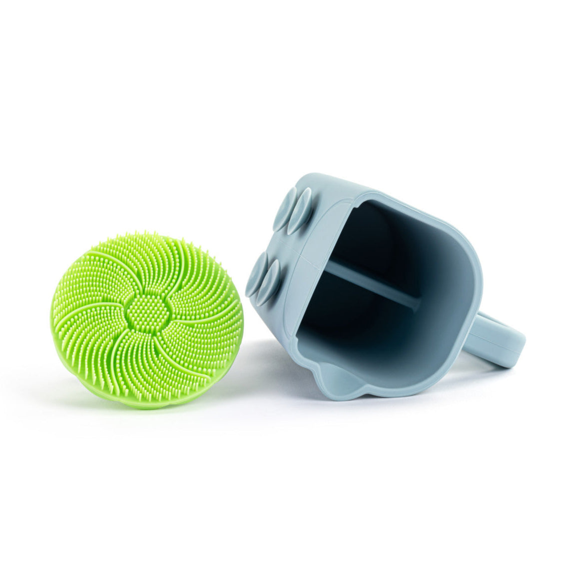 Demdaco Green Silicone Bathtime Brush + Blue Cup Set