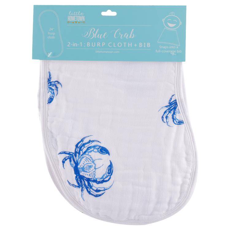 Blue Crab Bamboo 2-in-1 Burp Cloth & Bib