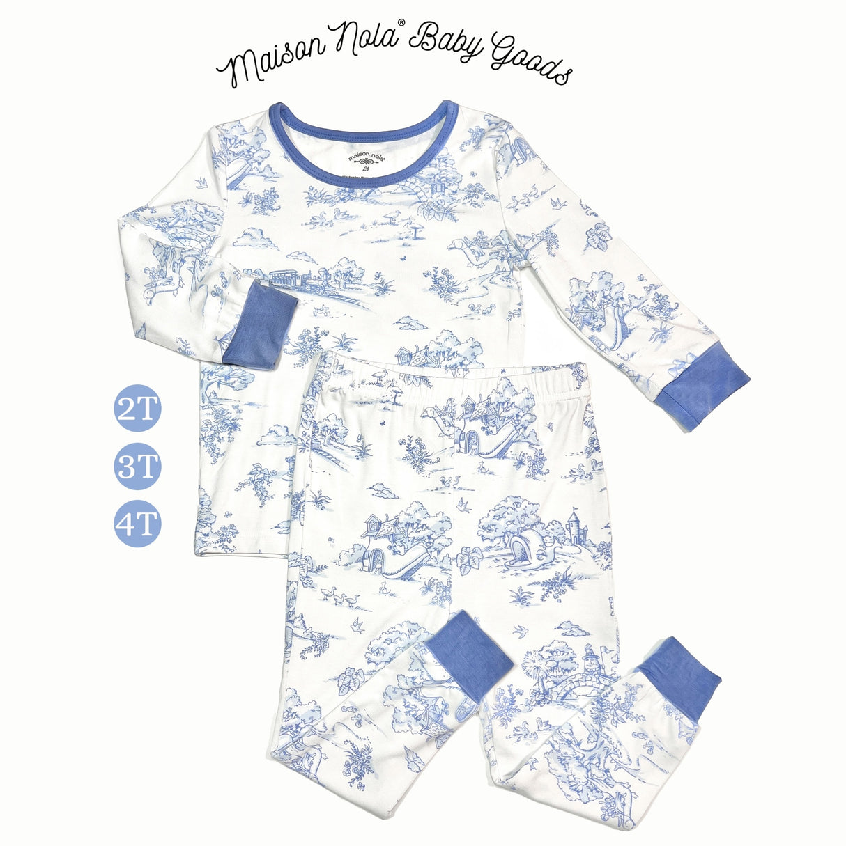 Storyland Toile Bamboo Toddler Pajama Set | Blue