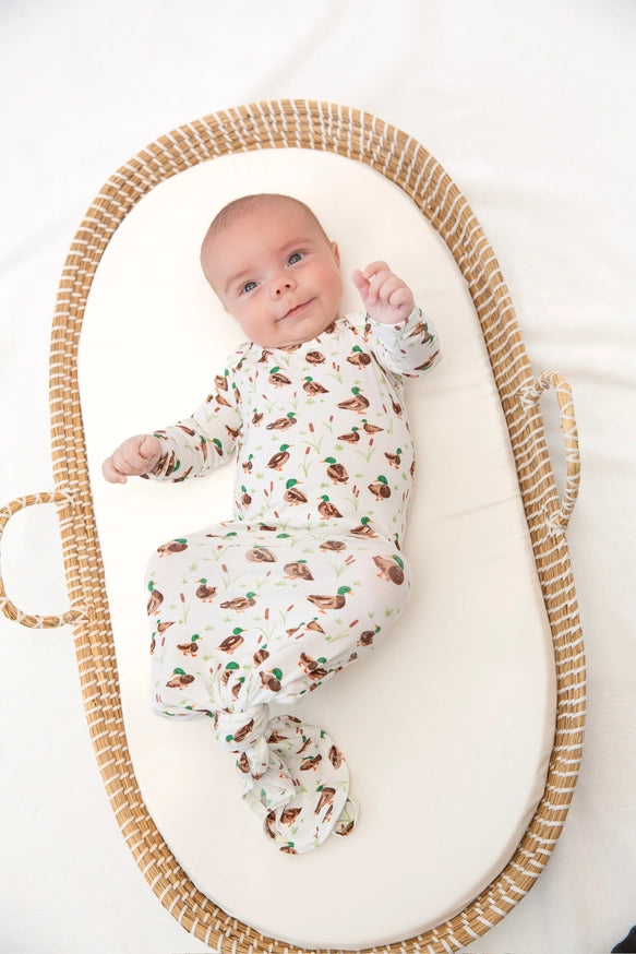 Goosies Mallard Drake Bamboo Knotted Infant Gown | 0-3M