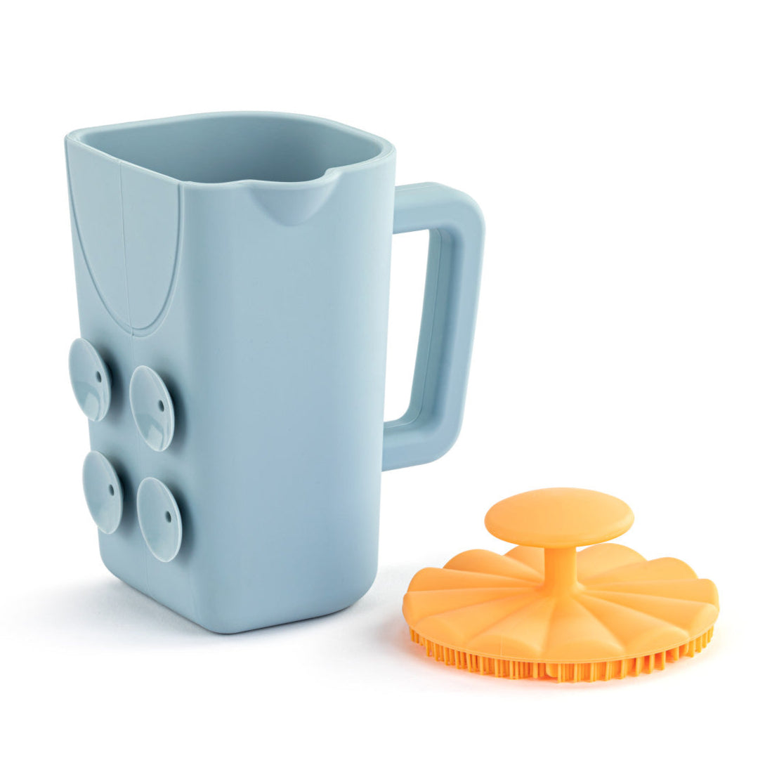 Demdaco Orange Silicone Bathtime Brush + Blue Cup Set