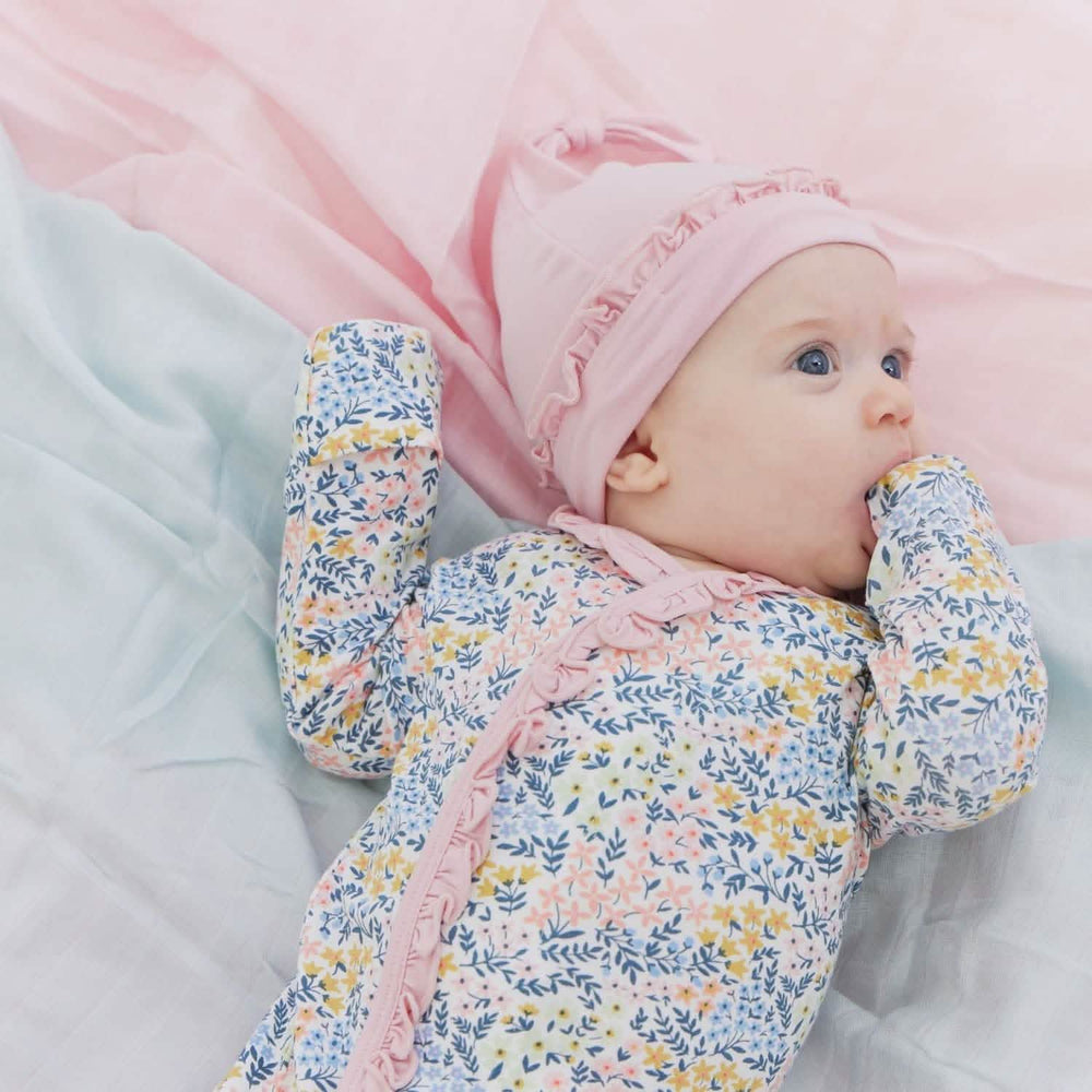 Magnetic Me Chelsea Ruffle Placket Modal Gown and Hat Set (nb-3m)