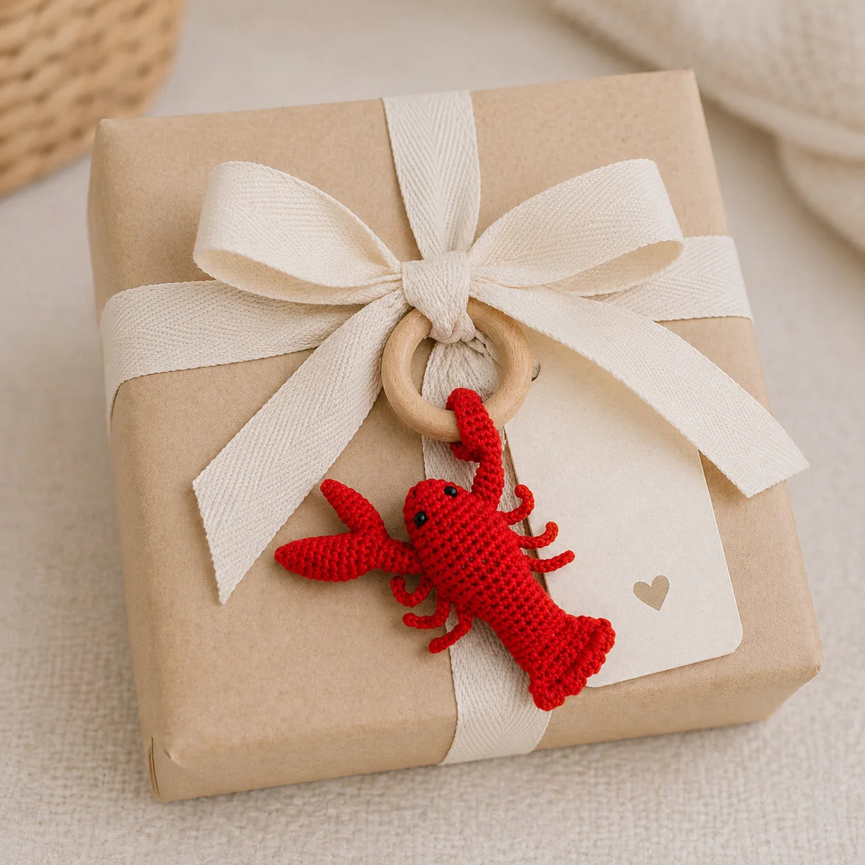 Zubels Crawfish Knit Ring Rattle | Wooden Ring Teether