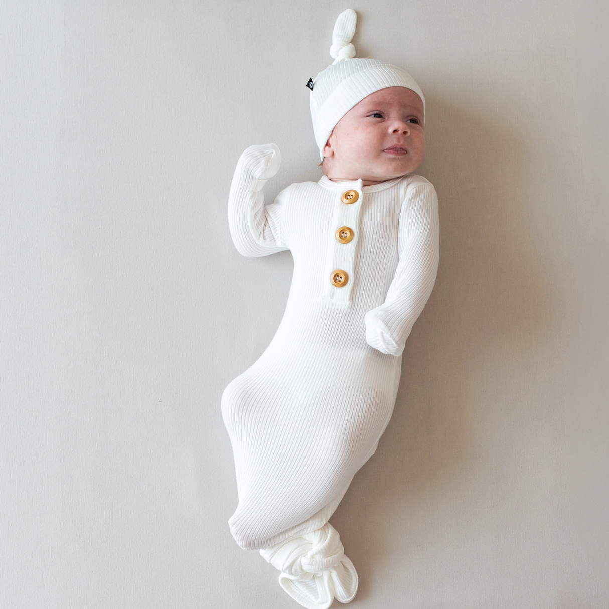 Cloud Ribbed Bamboo Knotted Gown with Hat Set