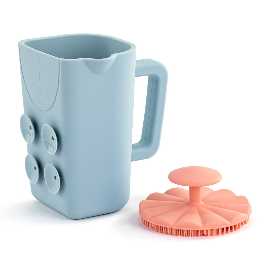 Demdaco Pink Silicone Bathtime Brush + Blue Cup Set
