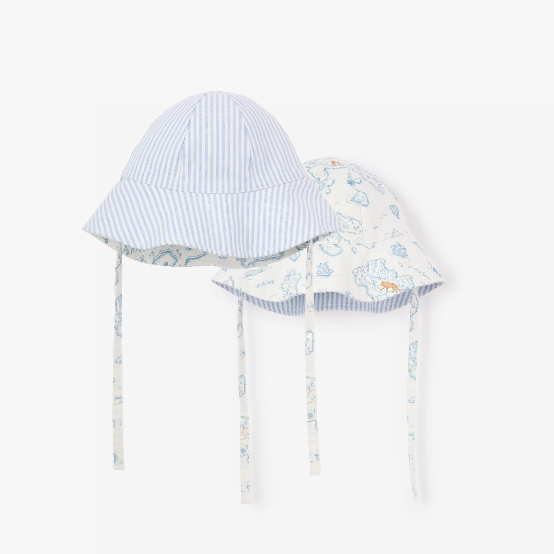 Elegant Baby Oxford Stripe & World Explorer Reversible Classic Sunhat