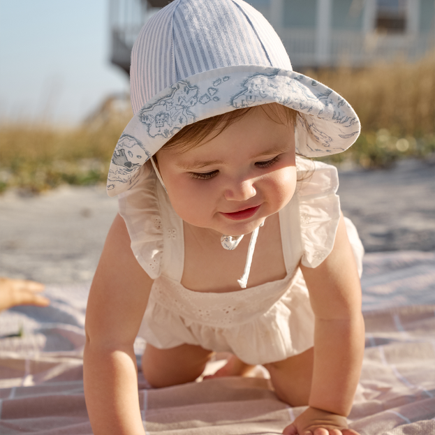 Elegant Baby Oxford Stripe & World Explorer Reversible Classic Sunhat