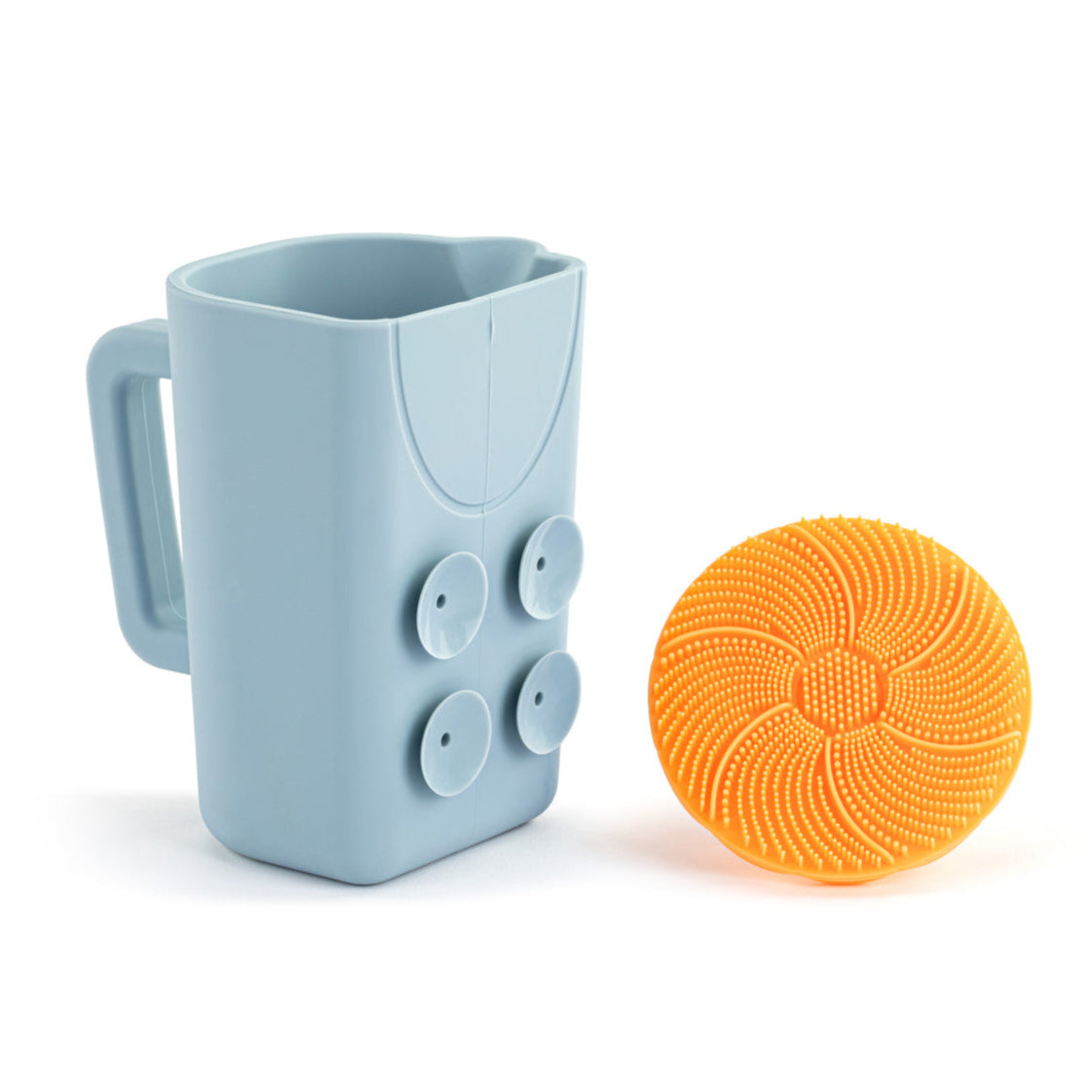 Demdaco Orange Silicone Bathtime Brush + Blue Cup Set