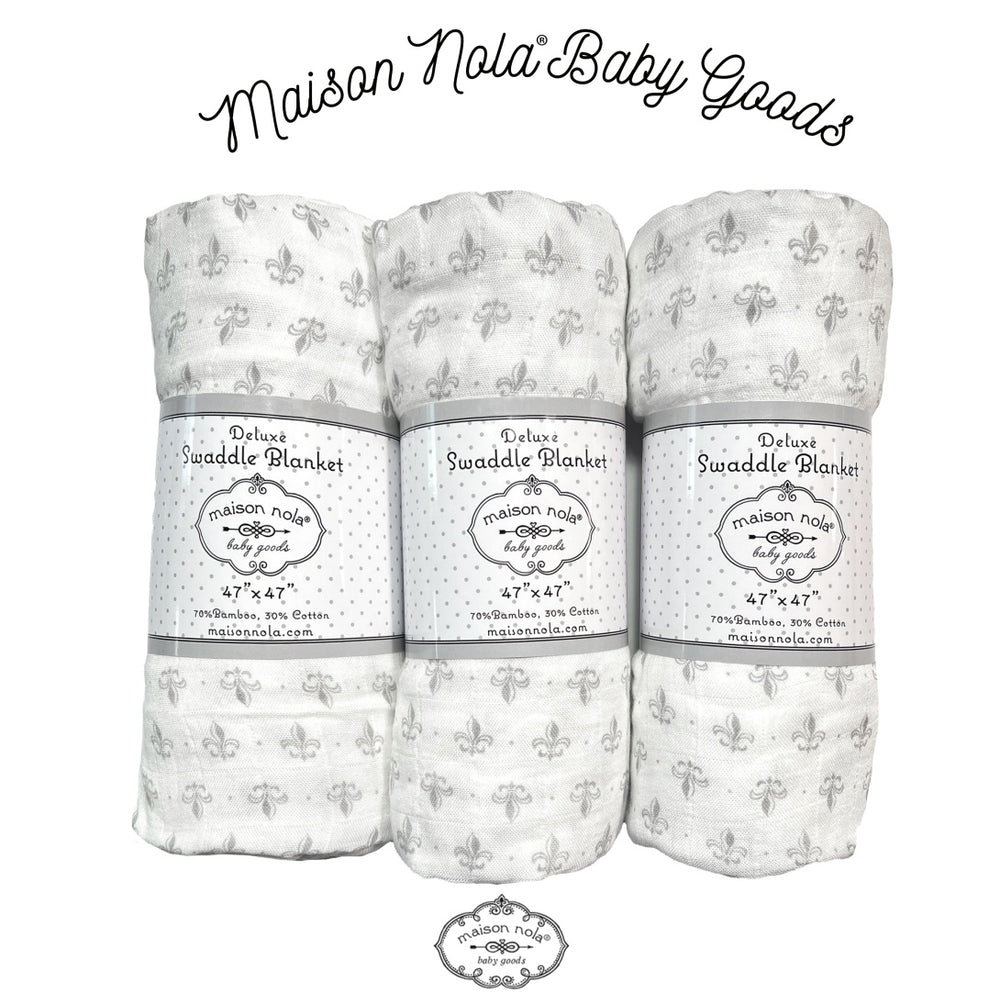 Fleur de Lis Grey Bamboo Muslin Swaddle