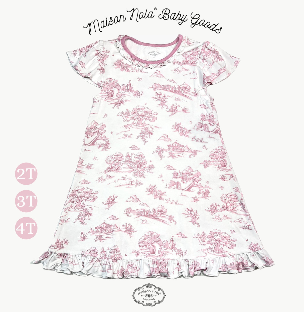 Storyland Toile Bamboo Little Girl Gown | Pink