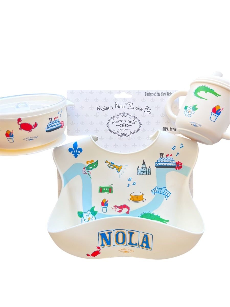 NOLA Foodie Deluxe Gift Bundle| Silicone Sippy Cup | Suction Bowl | Bucket Bib