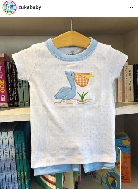 Pelican Bay Applique Pima Short Pajamas | Light Blue