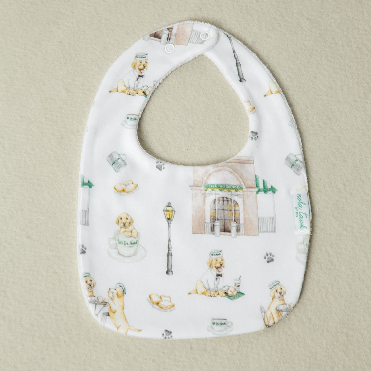 Powdered Sugar and Puppies Organic Cotton Bib