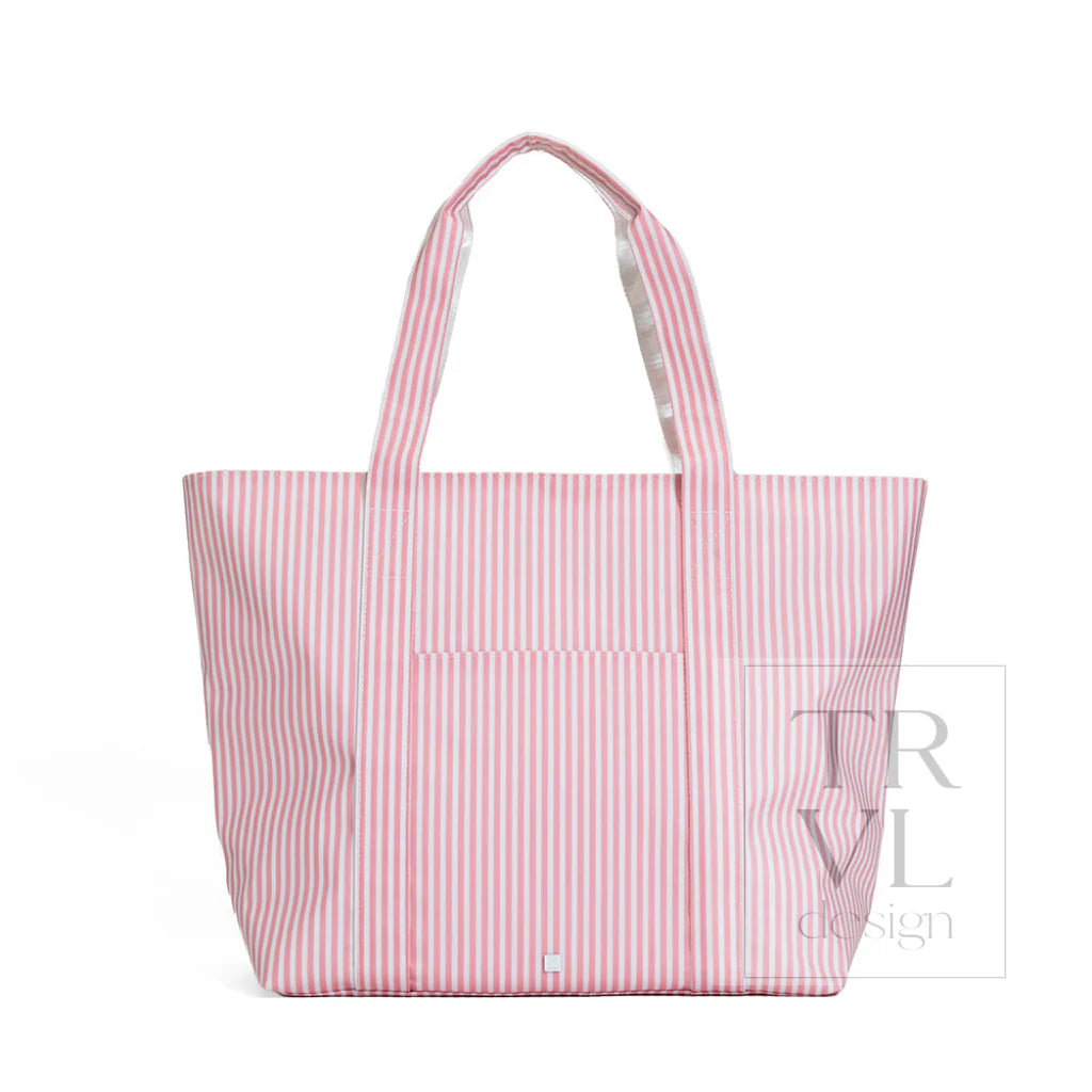 TRVL Design Jumbo Tote X-Large Coated Zipper Tote | Pimlico Stripe Dusty Rose