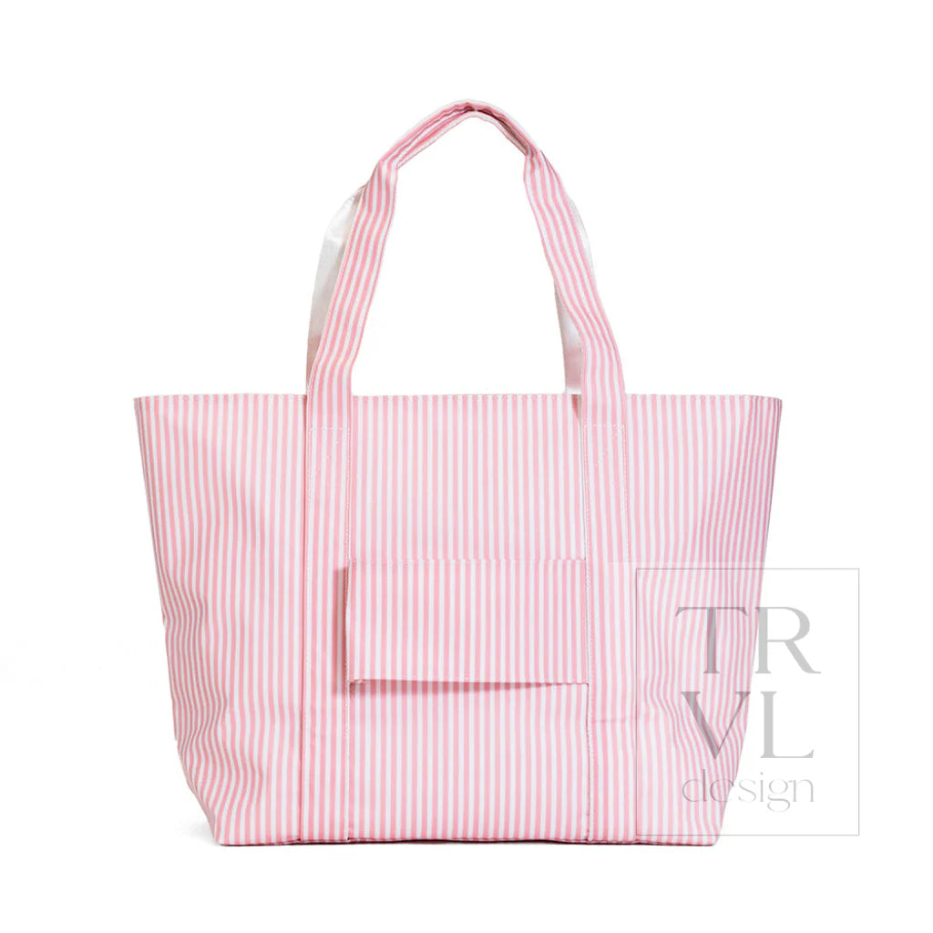 TRVL Design Jumbo Tote X-Large Coated Zipper Tote | Pimlico Stripe Dusty Rose