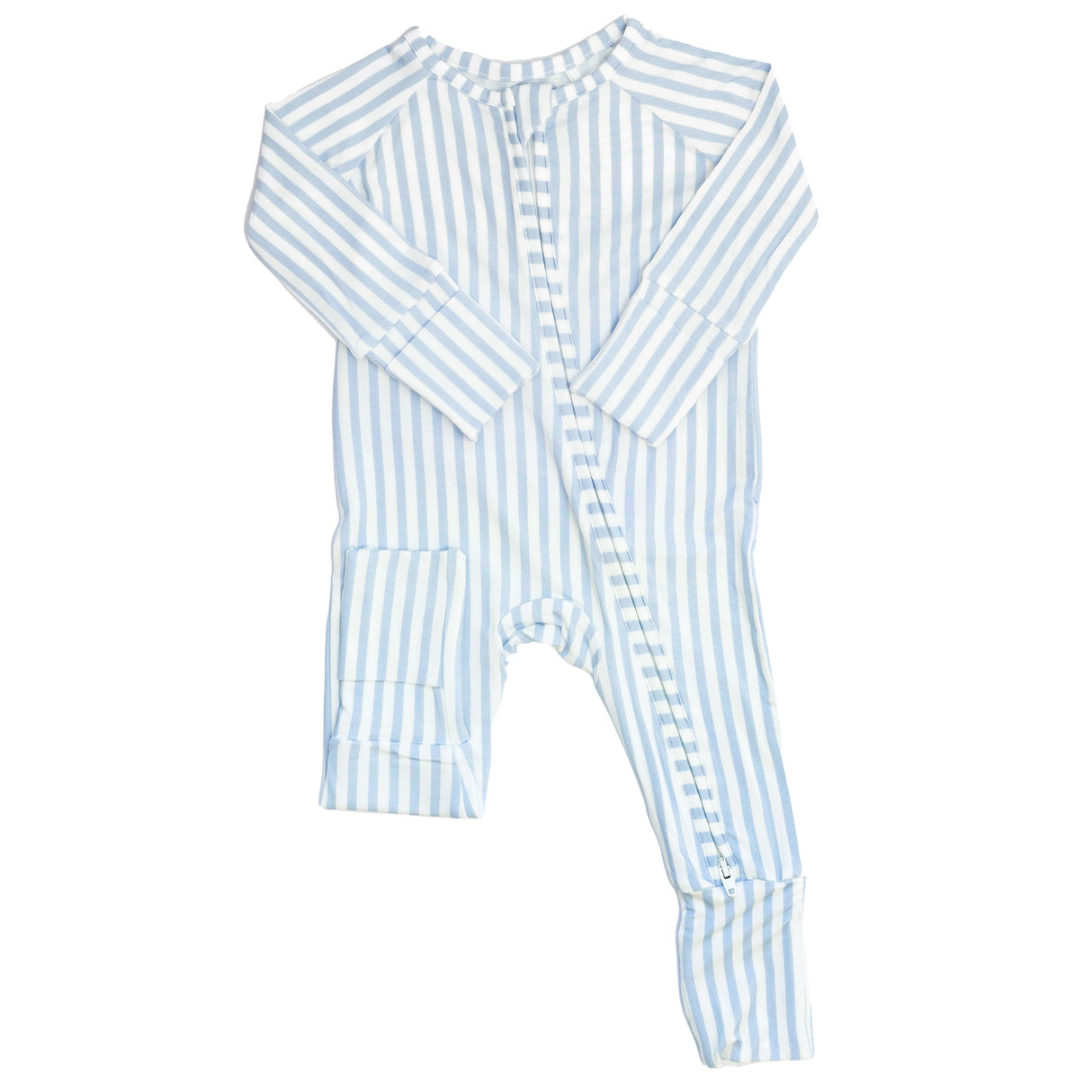 Uptown Baby Light Blue Cabana Stripe Long Sleeve Bamboo Zipper Romper