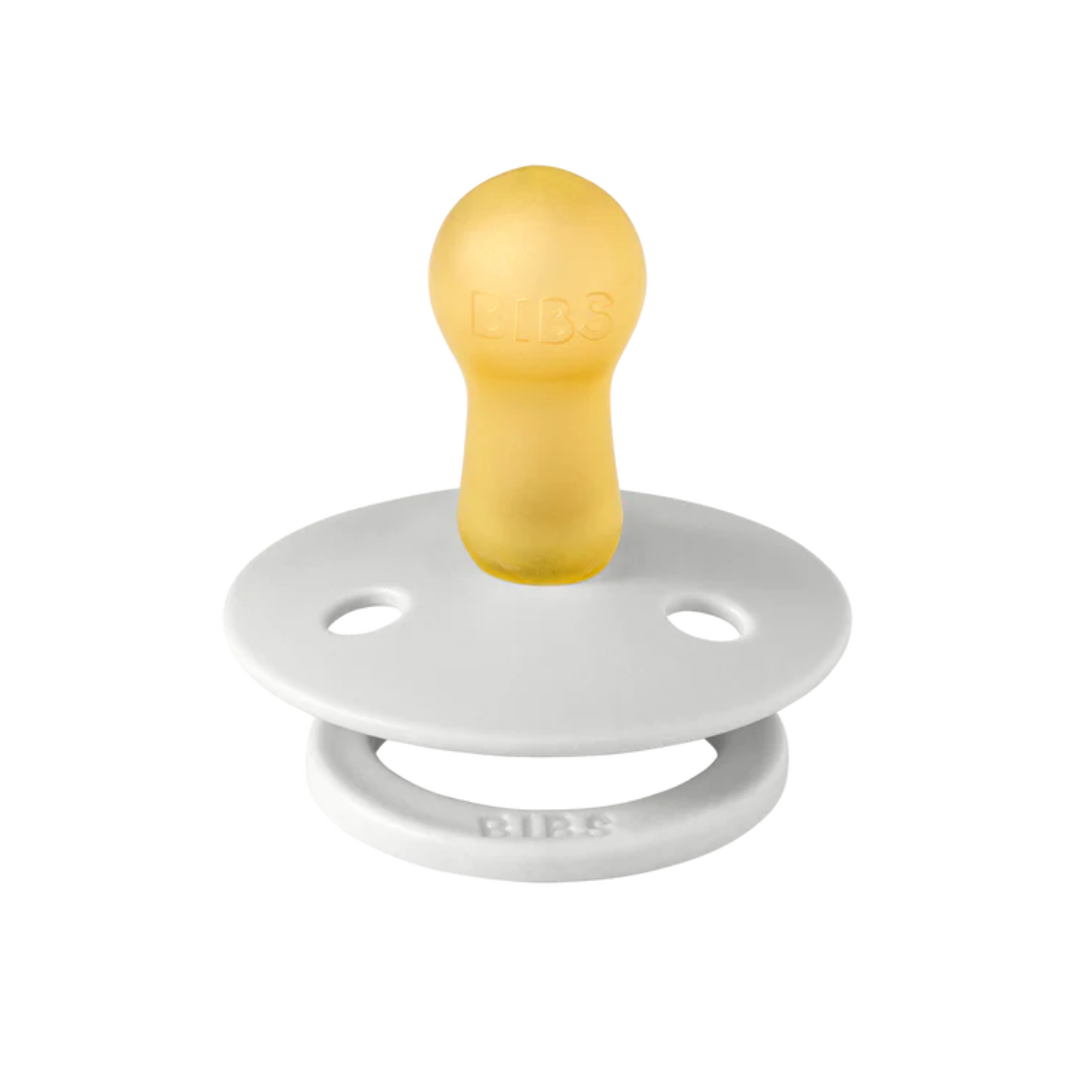 BIBS GLOW Original Natural Rubber Round Pacifier (2 Pack) | Sand | Iron