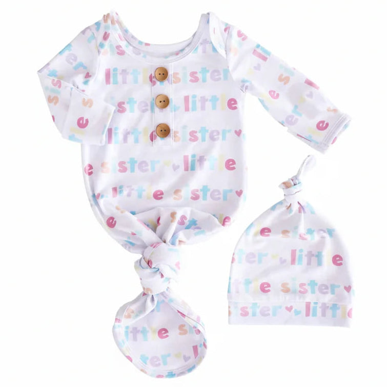 Caden Lane Little Sister Newborn Bamboo Knit Gown and Hat Set