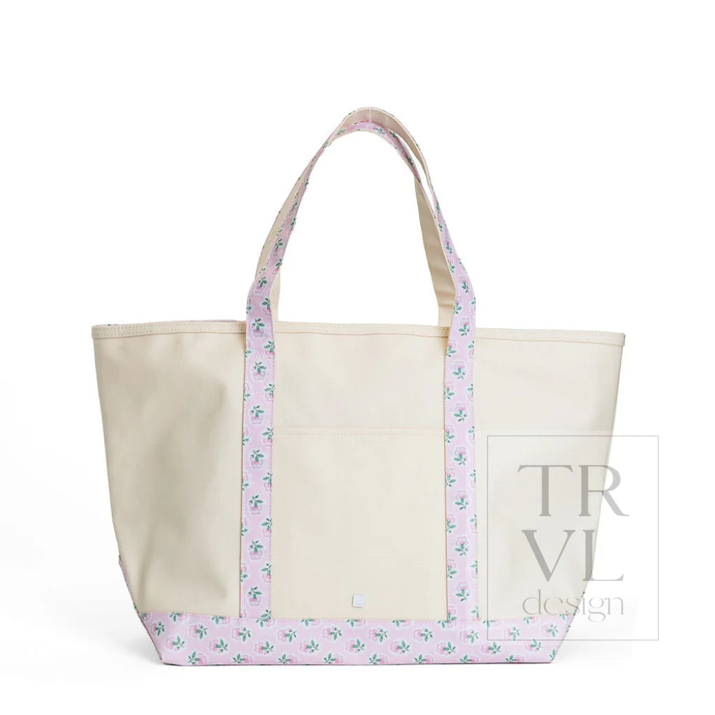 TRVL Design Maxi Tote Coated Canvas Large Natural | Petite Fleur Pink Trim