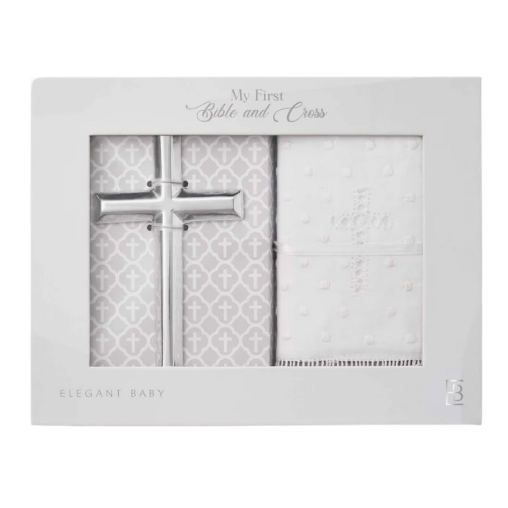 Elegant Baby Heirloom Bible and Cross Christening Gift Set