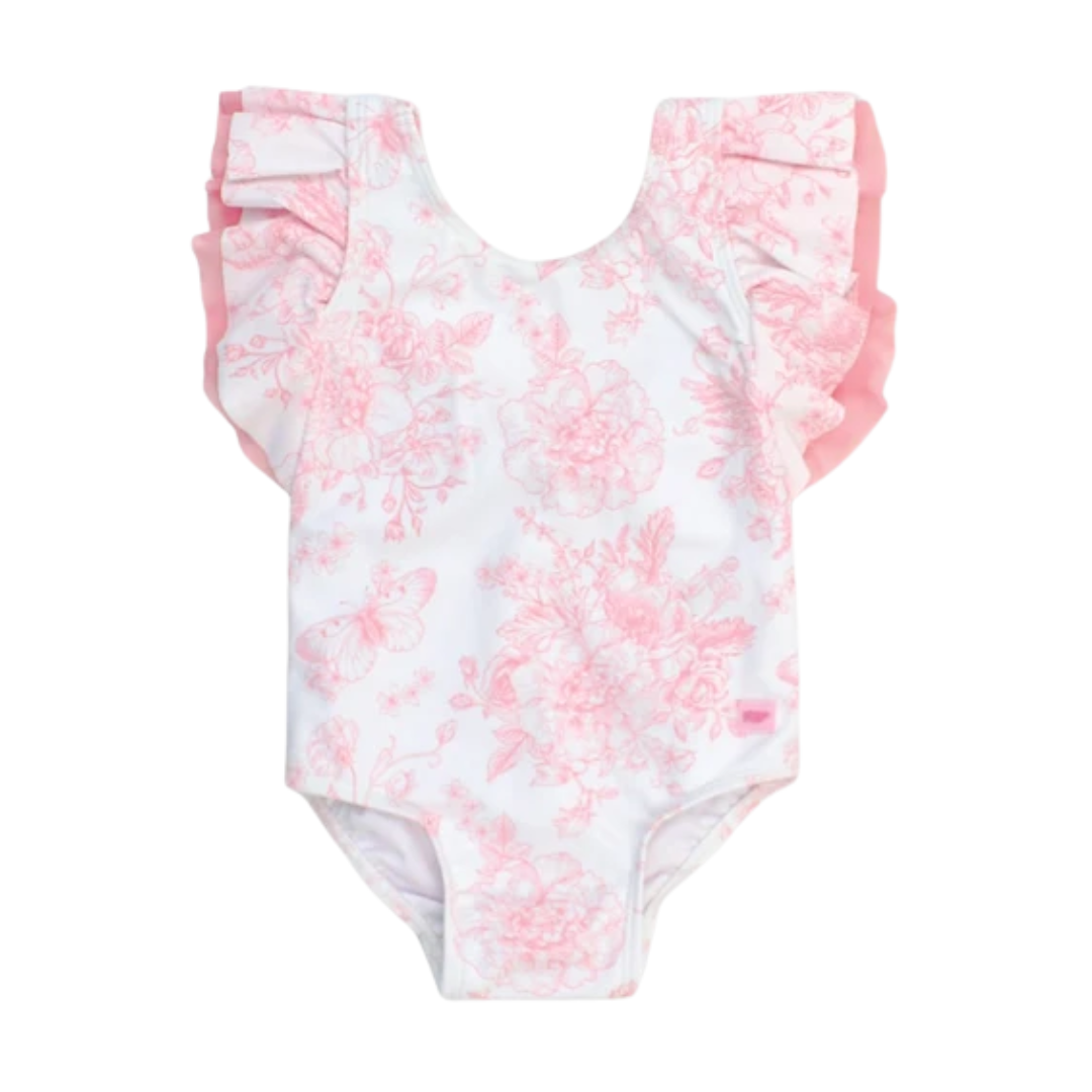 Bubblegum Pink Butterfly Garden Toile One Piece Swimsuit
