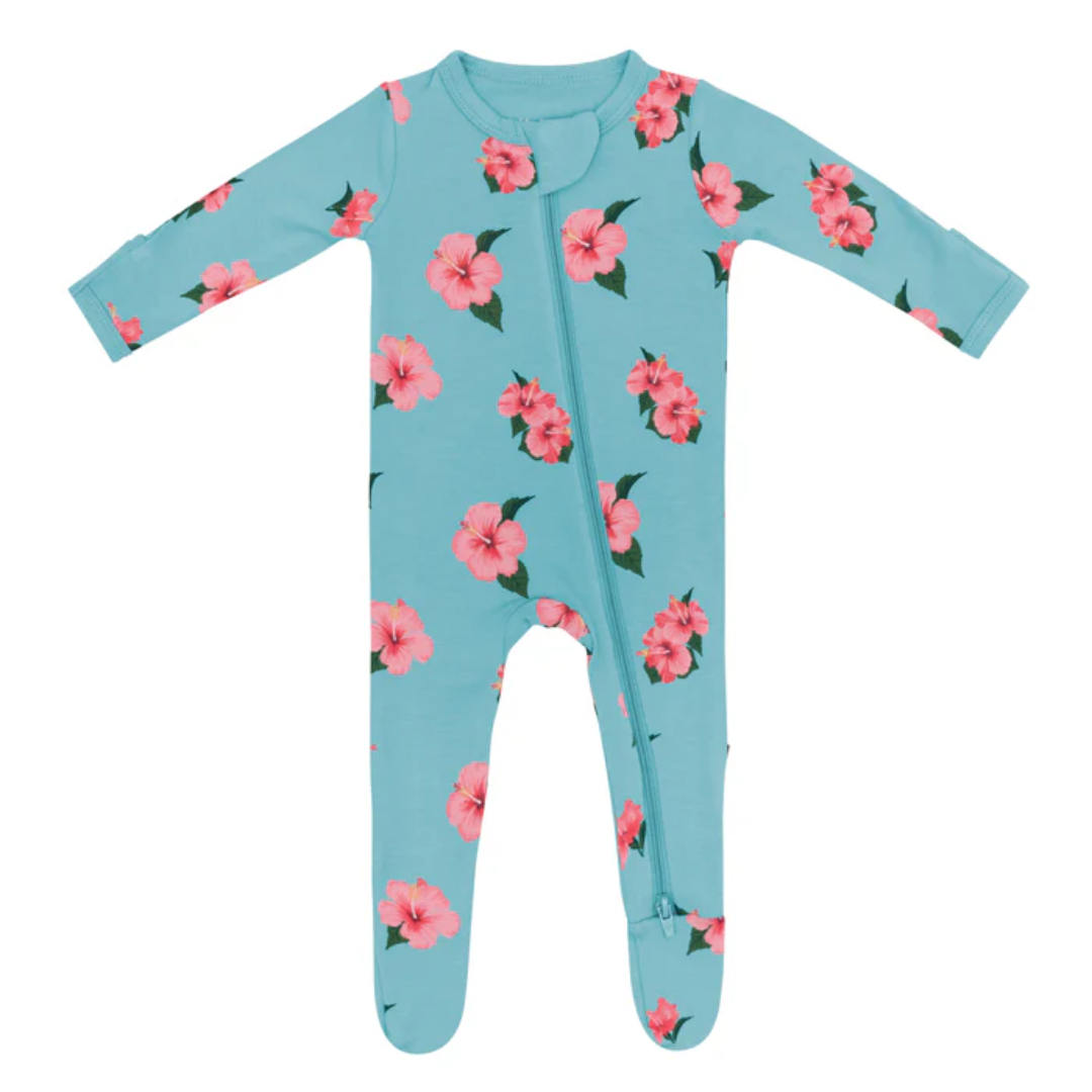 Kyte Bamboo Zippered Footie | Hibiscus