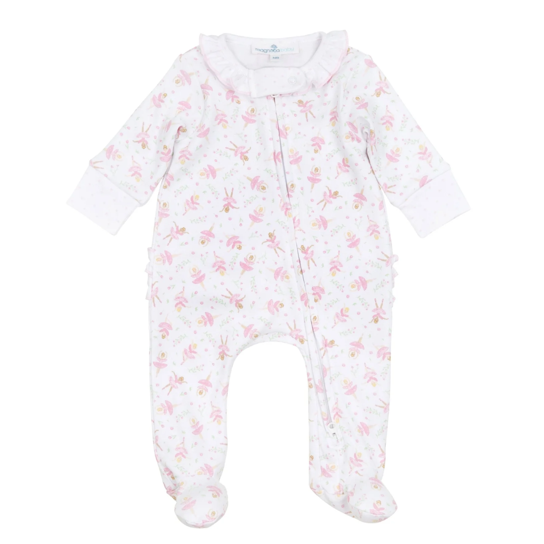 Twinkle Toes Pink Printed Zipper Footie