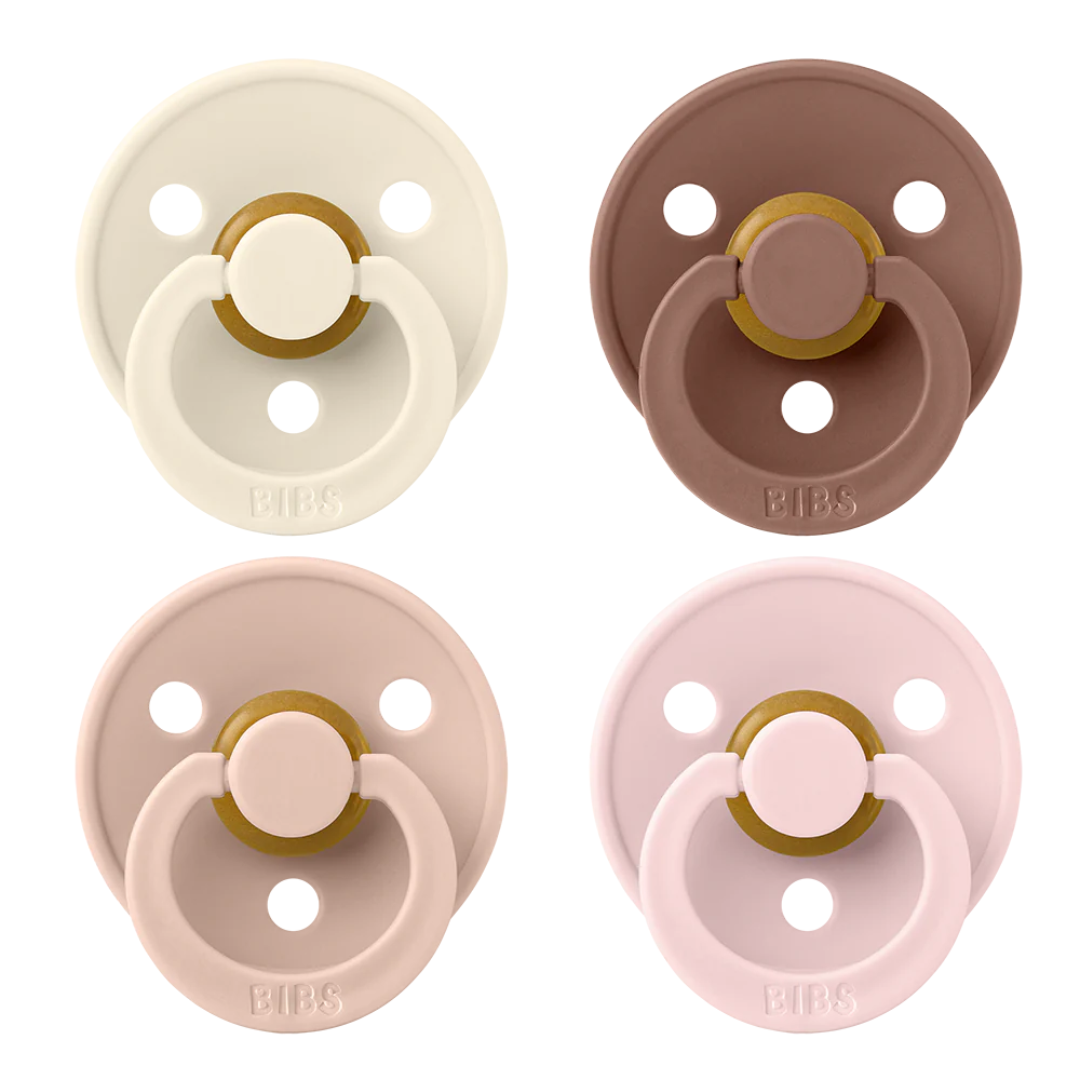 BIBS Original Natural Rubber Round Pacifier | 4 Pack (Size 1) 0-6M